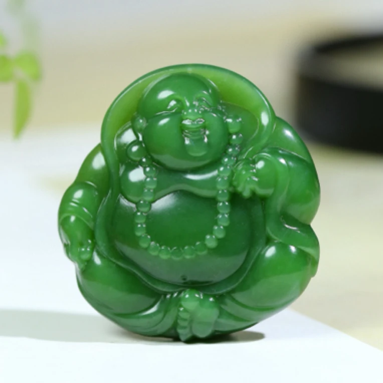 玉美人小程和田玉玉质温润油性十足精工雕琢碧玉弥勒佛挂件