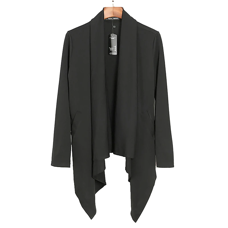 春季潮流无扣开衫外套男韩版青年薄款长袖针织衫黑色个性披风外搭