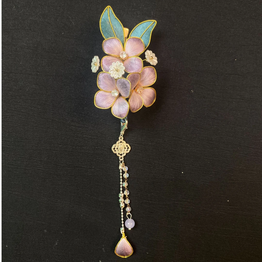 【紫绣球】南京非遗掐丝绒花绣球边夹带流苏手工百搭复古国风古风