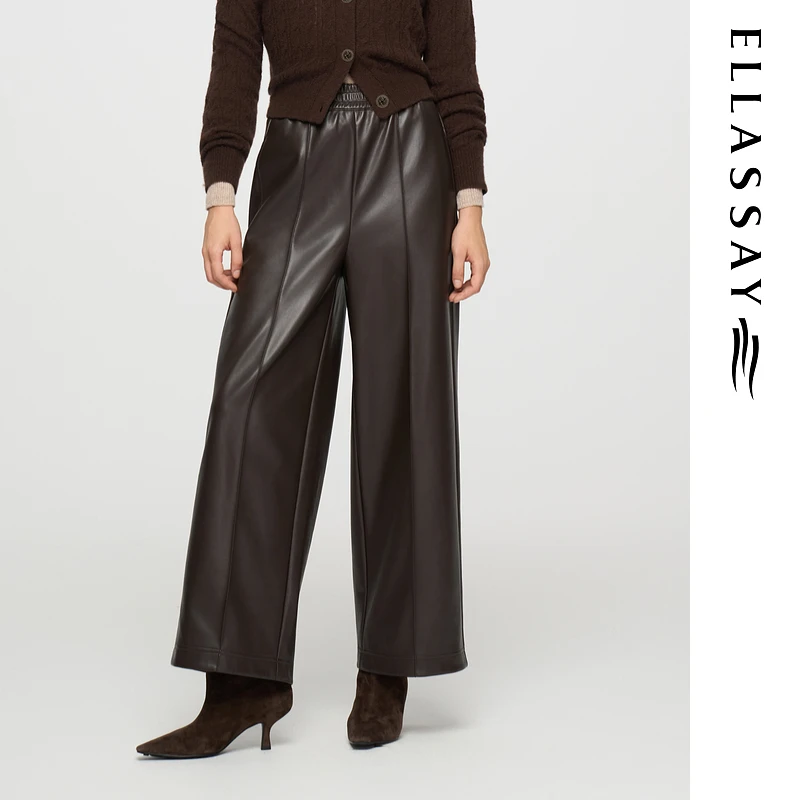 ELLASSAY歌力思2025秋季新款PU革百搭简约休闲裤女E363K00400