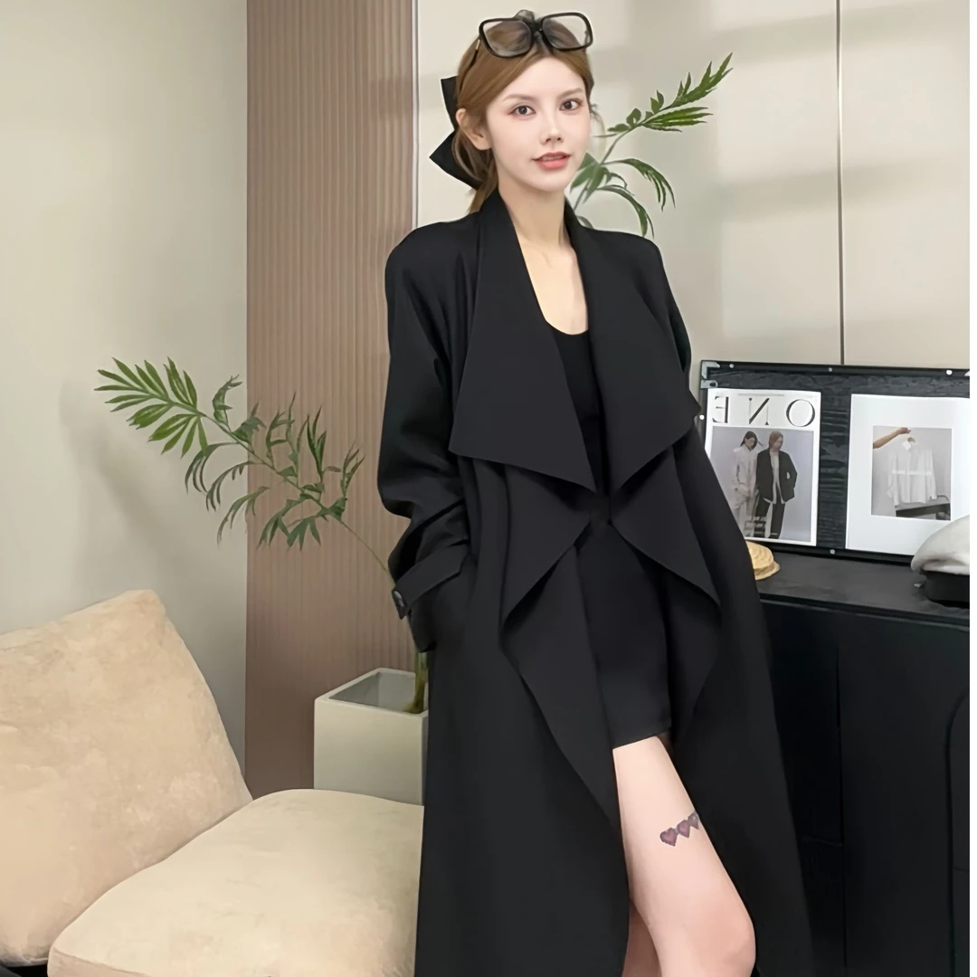 【秋雅】2025秋冬季新款法式网红气质高级感简约系带过膝长款9910