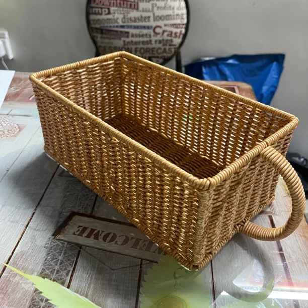 C1长方形仿藤编收纳筐家用玩具储物篮客厅电视柜置物整理收纳篮