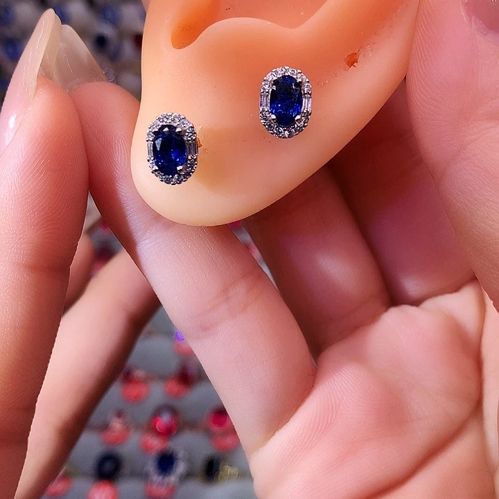 蓝宝石耳饰银S925镶嵌