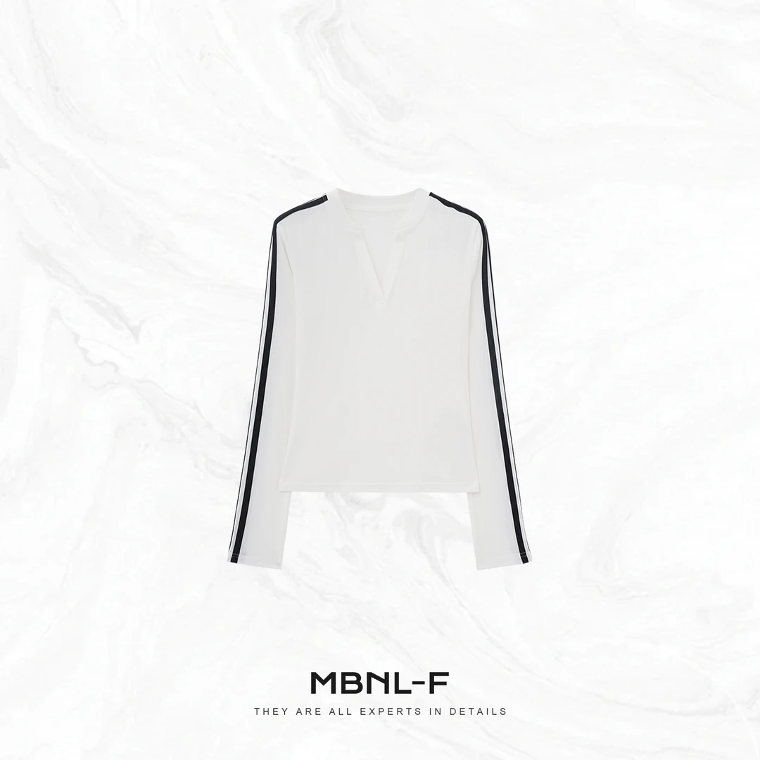 MBNL-F“三杠小衫”天丝羊毛小V领极简长袖T恤 秦磊XM-XSY0931