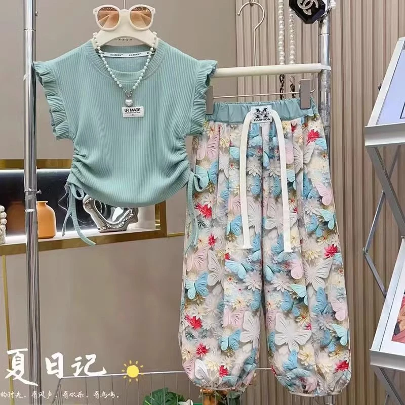 女童夏季套装2025中大童新款儿童洋气T恤防蚊裤两件套夏装
