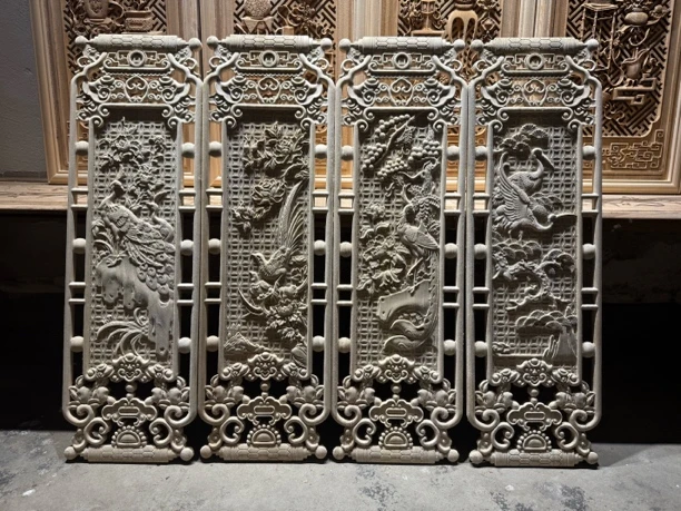 东阳木雕，四季花鸟，挂屏