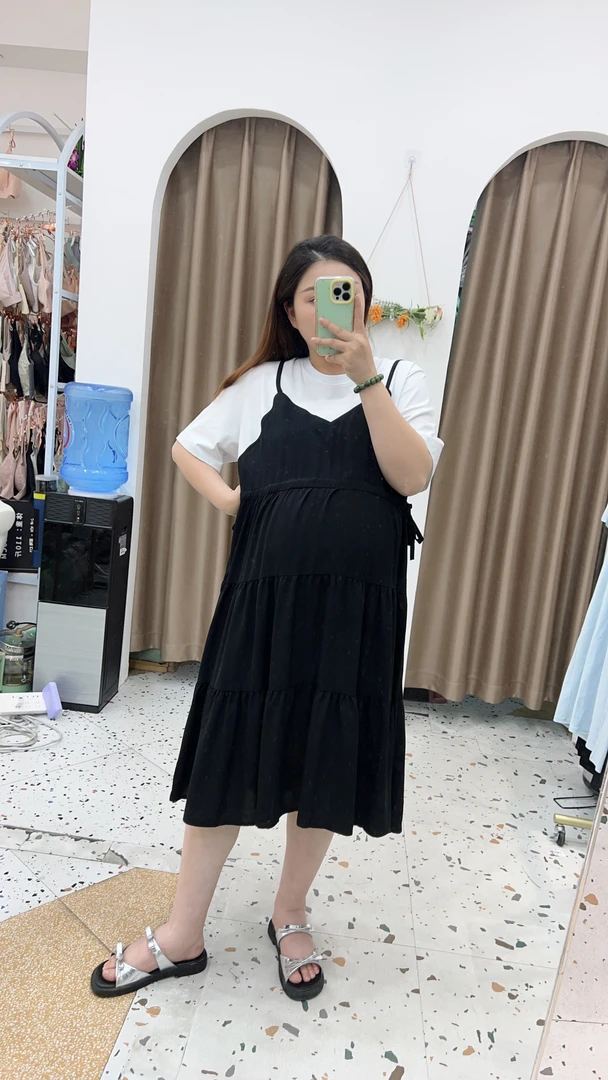 【真爱妈咪】6625孕妇假两件凉快两侧收腰显瘦连衣裙