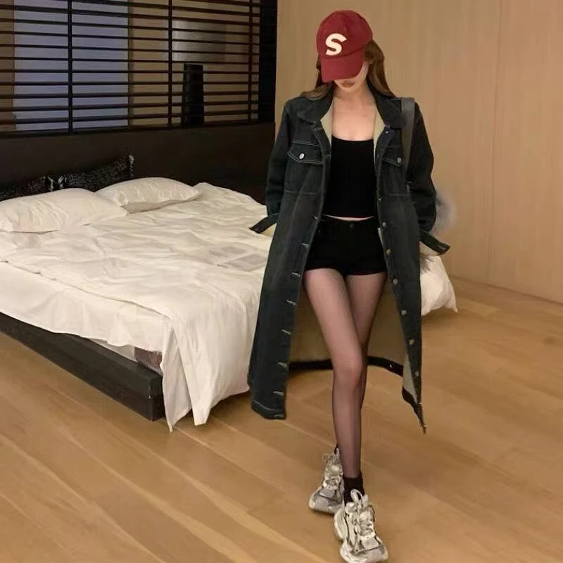 牛仔毛毛长款外套D260