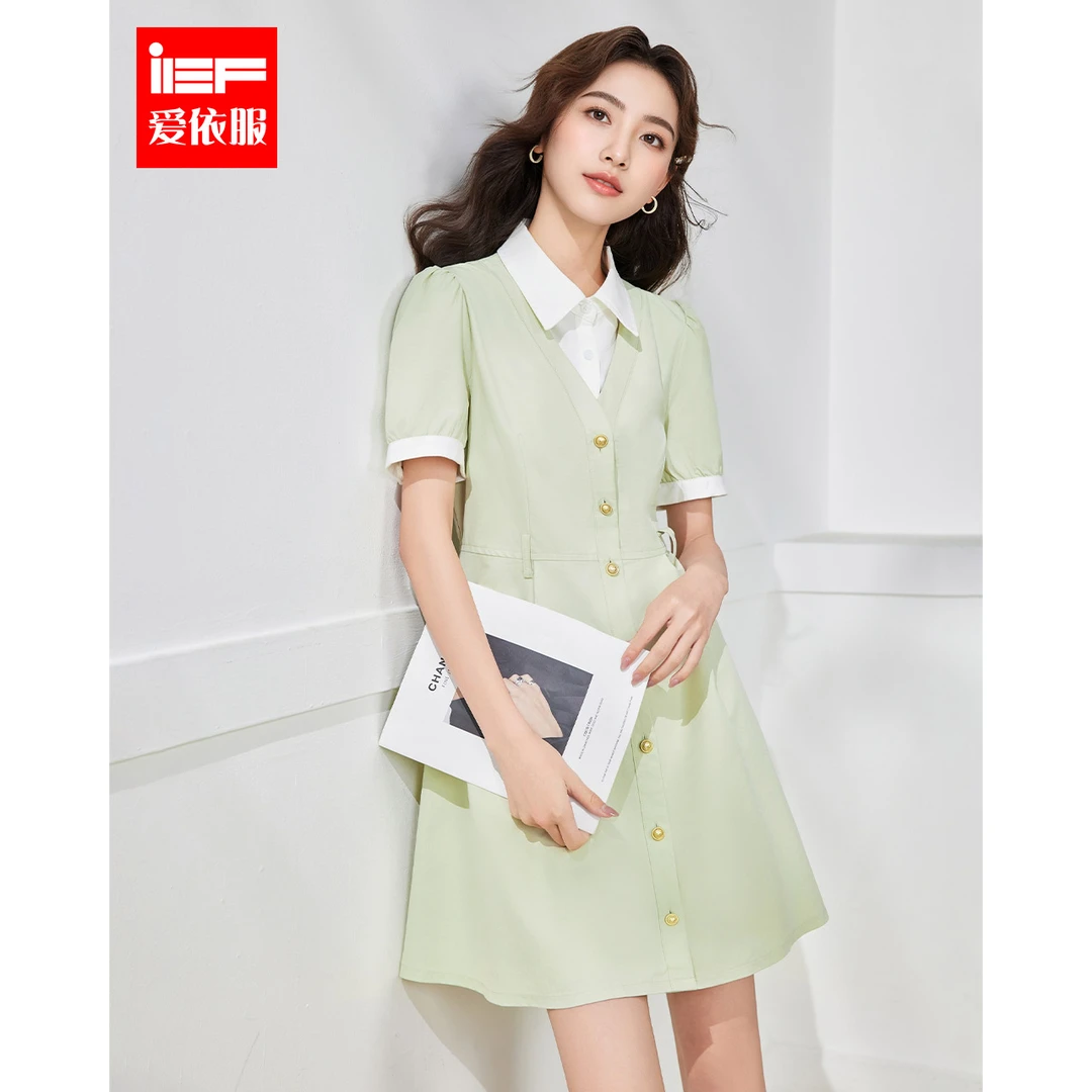 IEF/爱依服2025夏季新款韩版时尚通勤气质拼接设计显瘦百搭连衣裙
