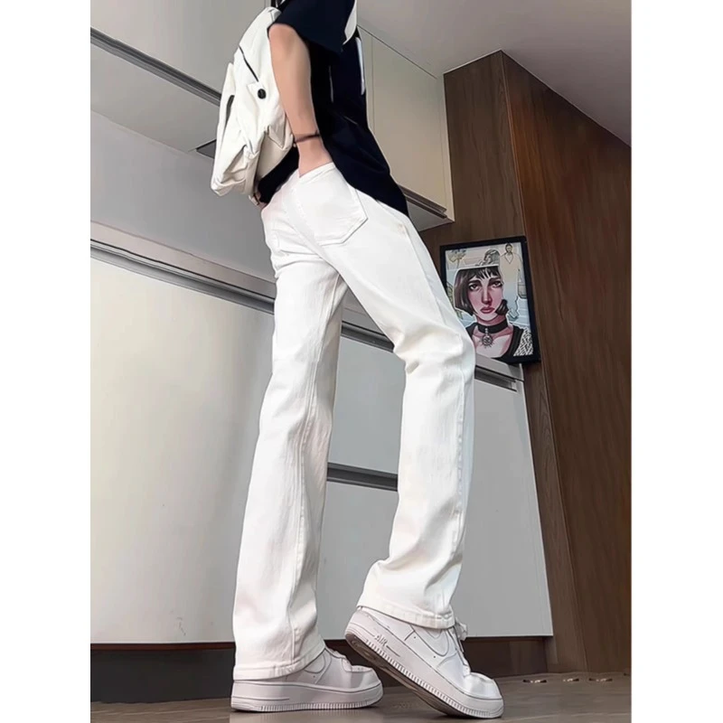 白色柳叶弯刀牛仔裤男款春秋高个子修身裤子美式高级感直筒微喇裤