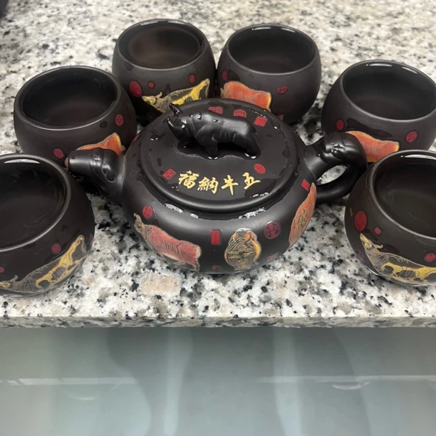 五牛纳福一壶六龙蛋杯变色凤鸣七件套