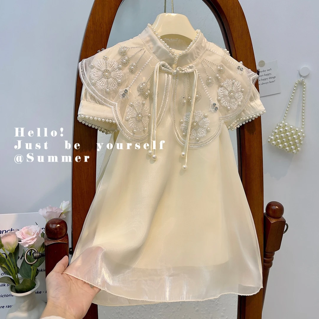 女童夏装中国风汉服唐装民族风童装中小童女童小披肩旗袍连衣裙