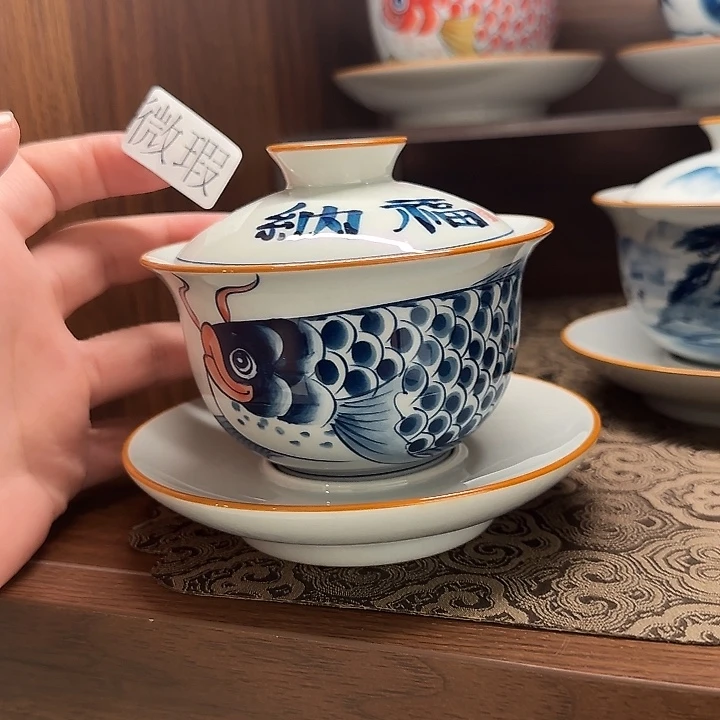 釉下手绘茶具微瑕