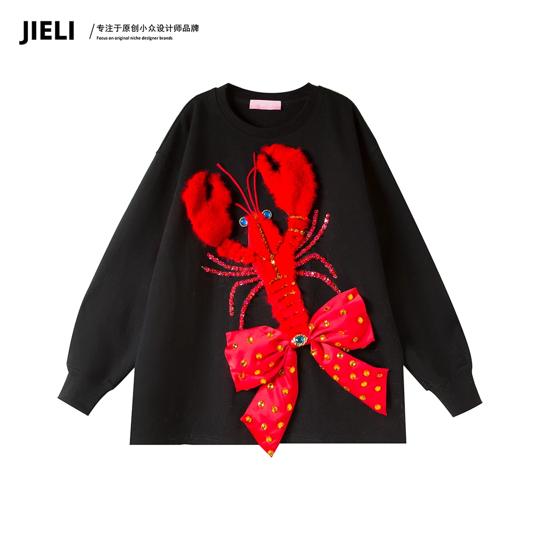 JIE LI/街力原创小众设计感休闲高级感黑色卫衣女T10122