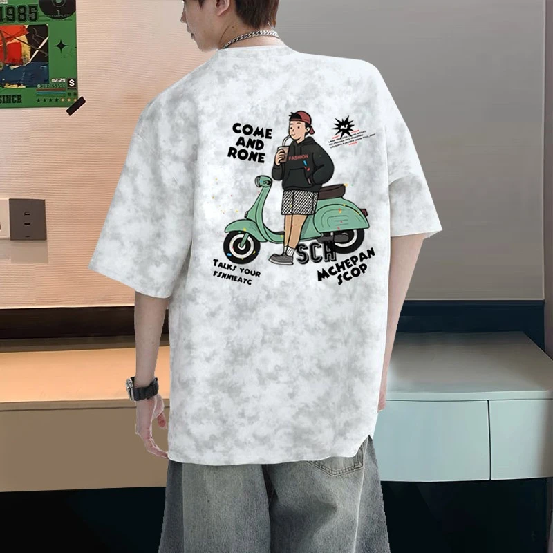 潮牌扎染纯棉短袖t恤夏季美式网红洋气炸街男装宽松大码情侣半袖