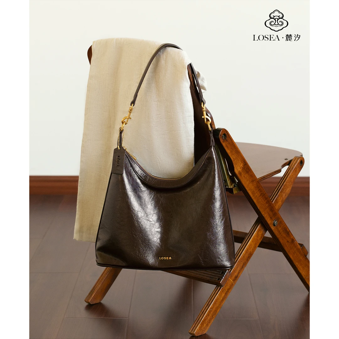 LOSEA麓汐 原创《草木鸣》质感通勤腋下包女2025新款棕色单肩包包