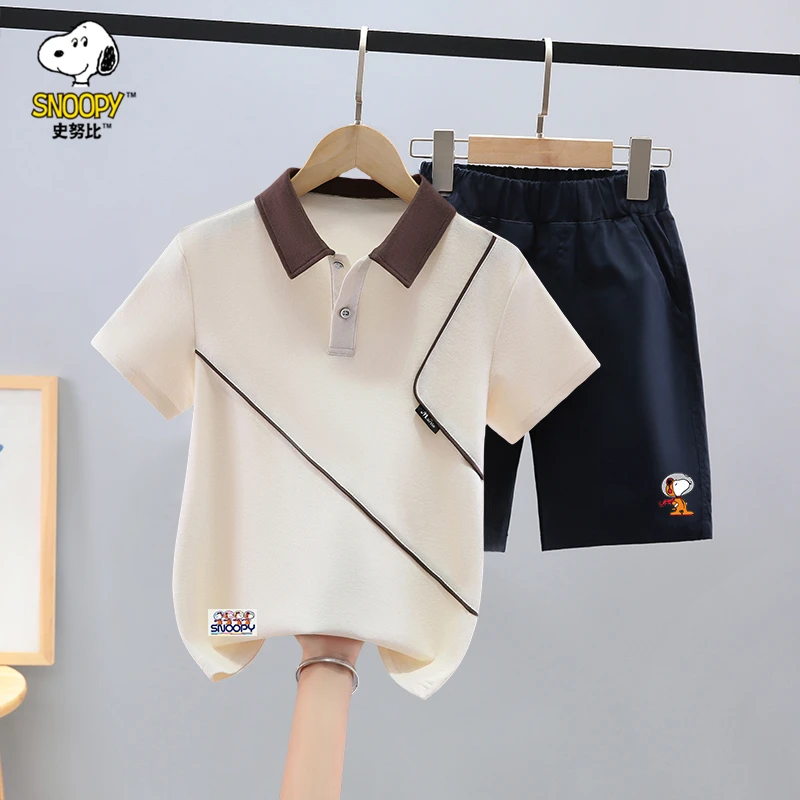 Snoopy/史努比男童夏季套装中大童短袖T恤两件套儿童男孩帅气衣服