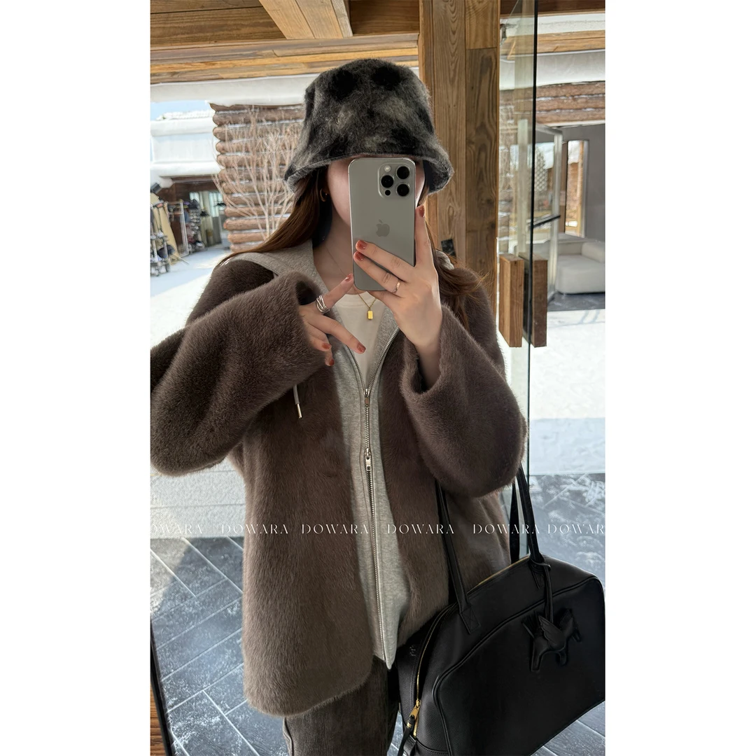 现货大婉酱微胖定制【回忆迷迭香】冬季假两件毛毛一体外套冬9876D