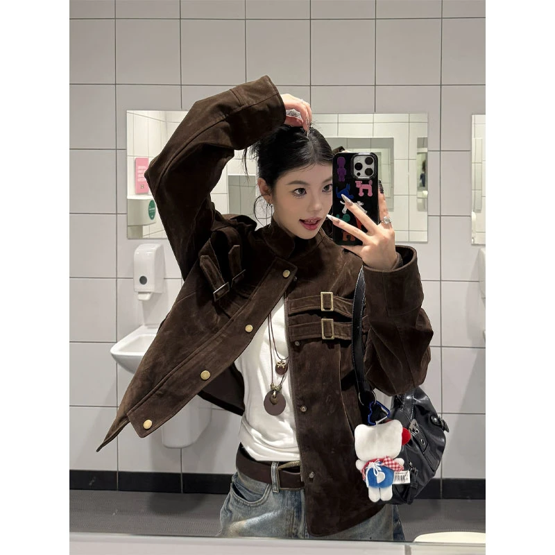 老钱风复古哈灵顿绑带猎装夹克男春秋美式高街短款结构麂皮绒外套