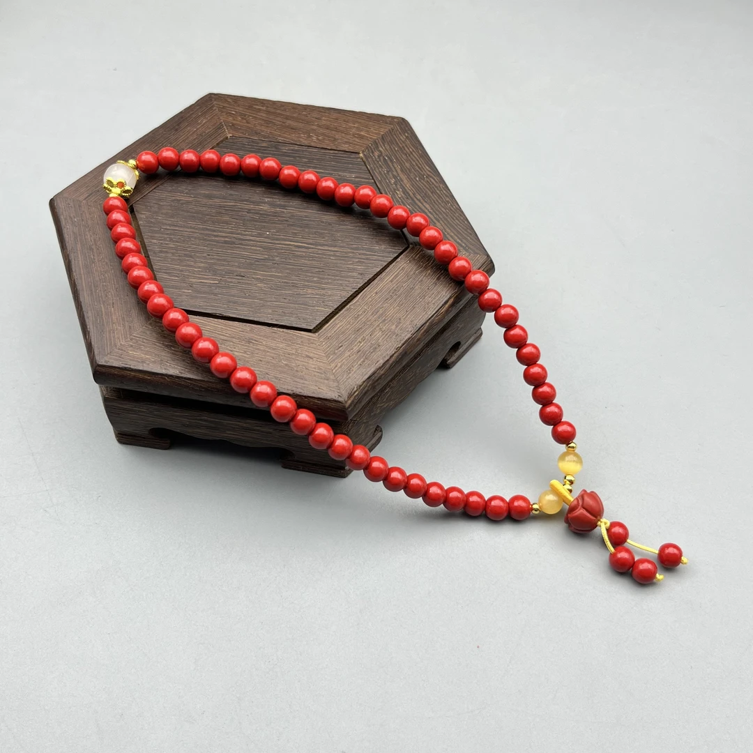 含辰砂工艺品HB082 6mm红色简约设计双圈手串