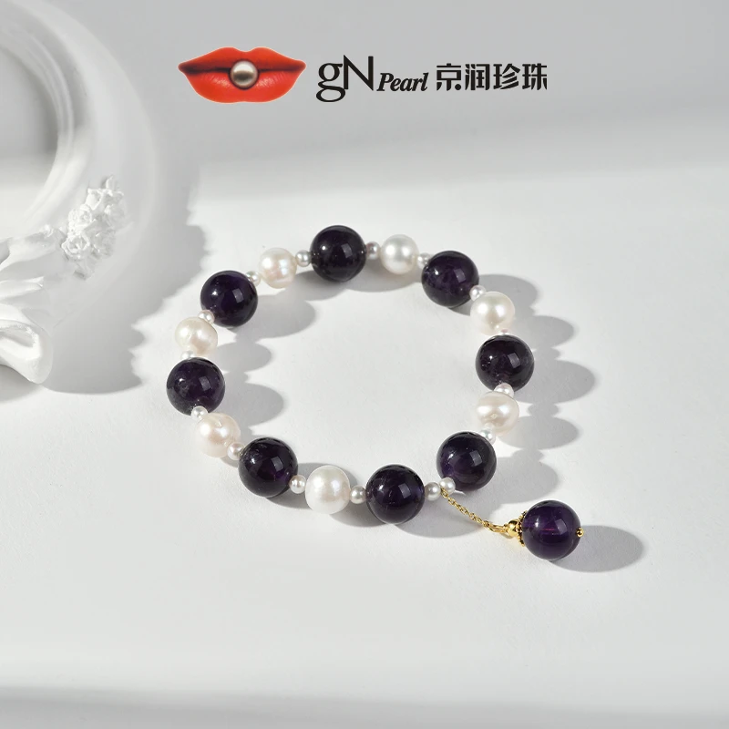 【豆包的星耀家专属】紫阳银近圆淡水珍珠手链7.3-8.3mm手链