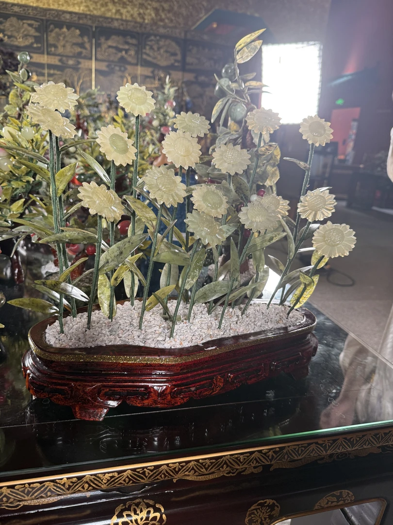 玉石仙桃寿桃树盆景中式客厅电视柜装饰品