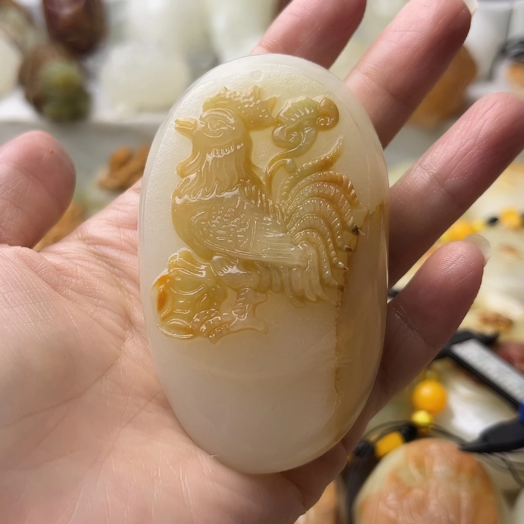石材方解石手把摆件不退换鸡