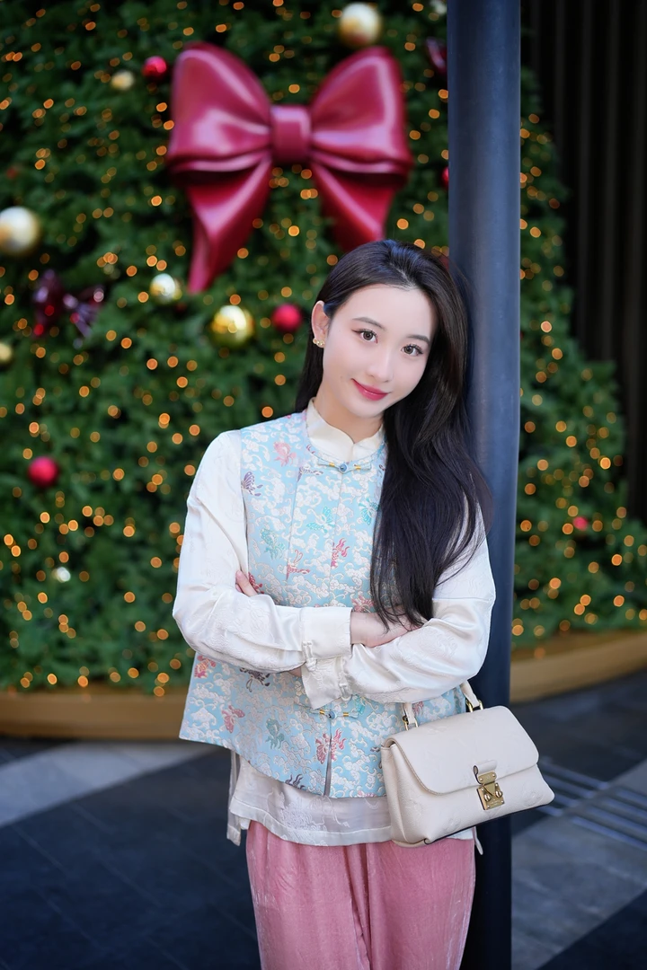 蓝大定制【析木】桑蚕丝提花马甲双面时尚中式无袖夏季蓝色9734