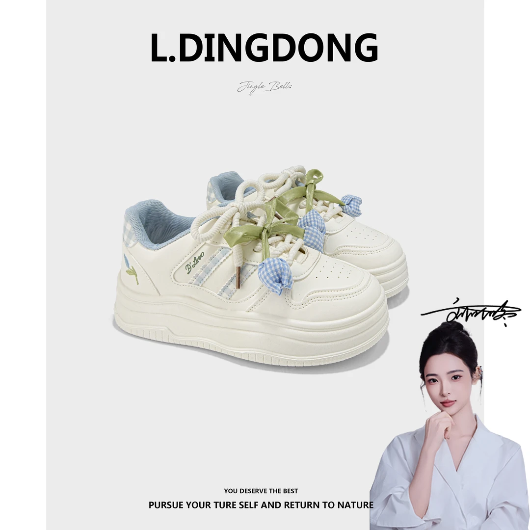 【刘叮咚女鞋】郁金香厚底小白鞋2026新款chic百搭小众设计透气板鞋