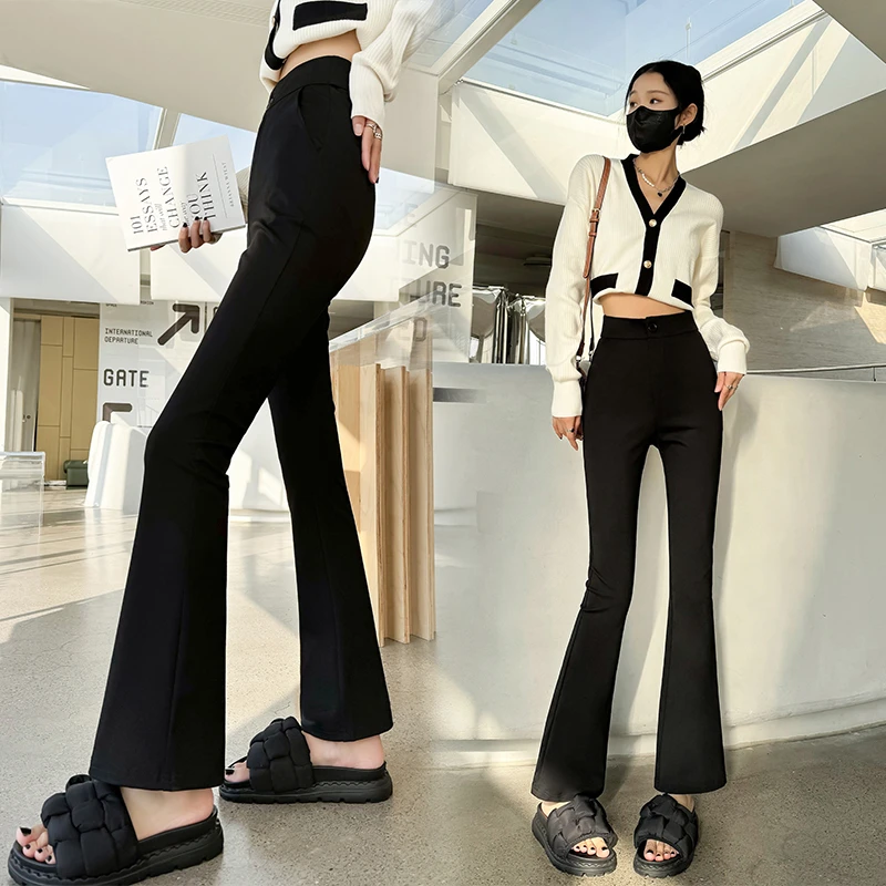 微喇叭裤女垂感高腰直筒微喇裤春秋新款大码显瘦马蹄裤阔腿西装裤