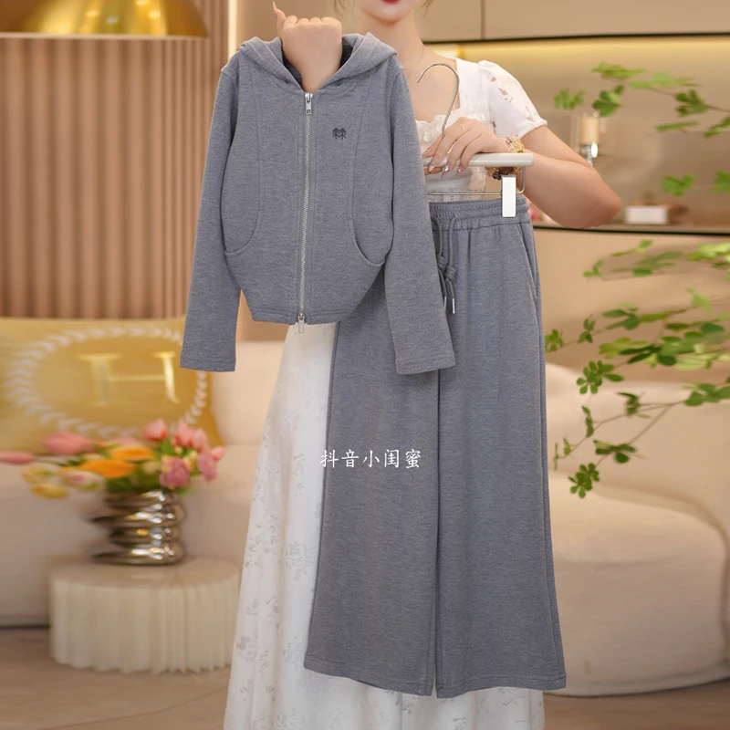 【闺蜜家】女童秋季2025新款时尚韩系高级感连帽拉链卫衣套装-8746