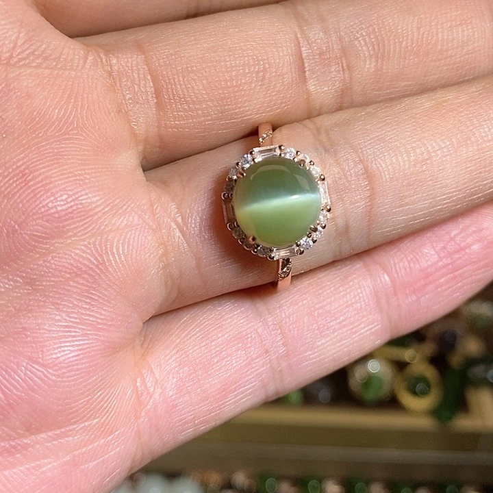 【闪购商品】银S925镶嵌戒指和田玉（碧玉）