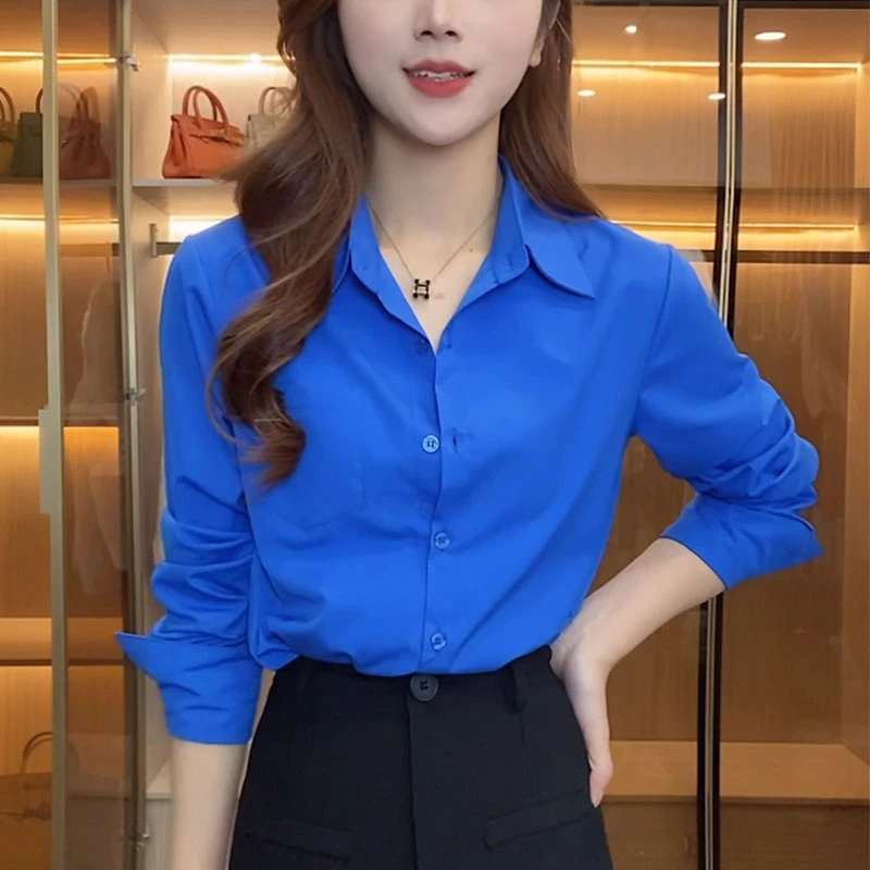 2025秋季克莱因蓝衬衫女时尚洋气减龄别致职业高级感法式上衣