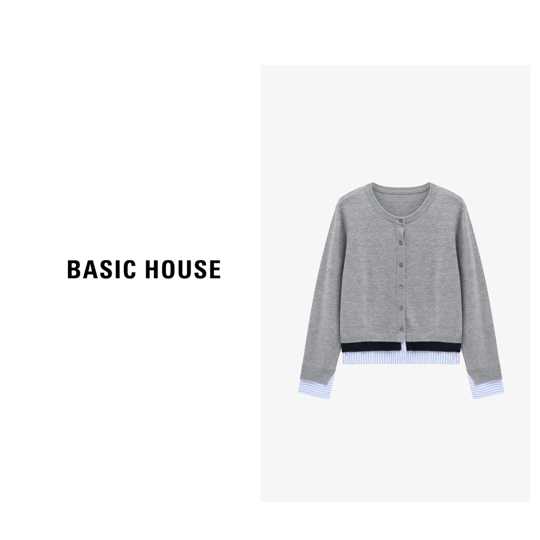 Basic House/百家好秋季新款简约高知拼接下摆针织衫-B0625B5LEH2