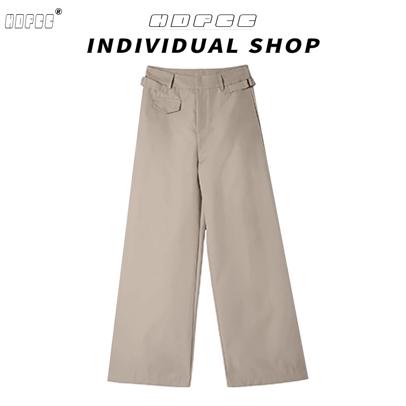 美式复古卡其色高腰阔腿裤女2025夏季新款宽松显瘦直筒垂感拖地裤