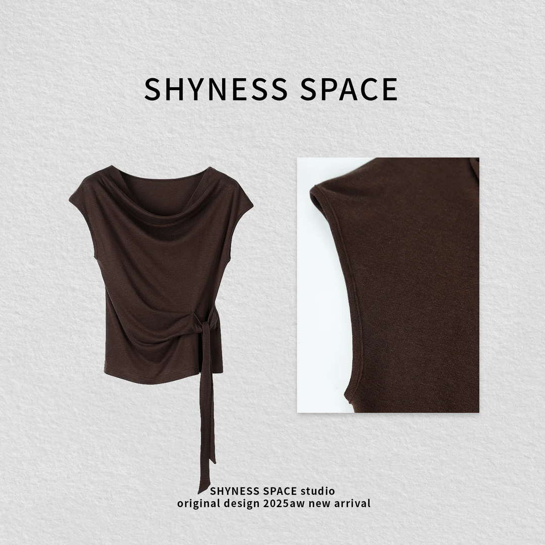 夏季短袖显瘦T恤透气常规修身型纯色圆领设计感法式25HT2730