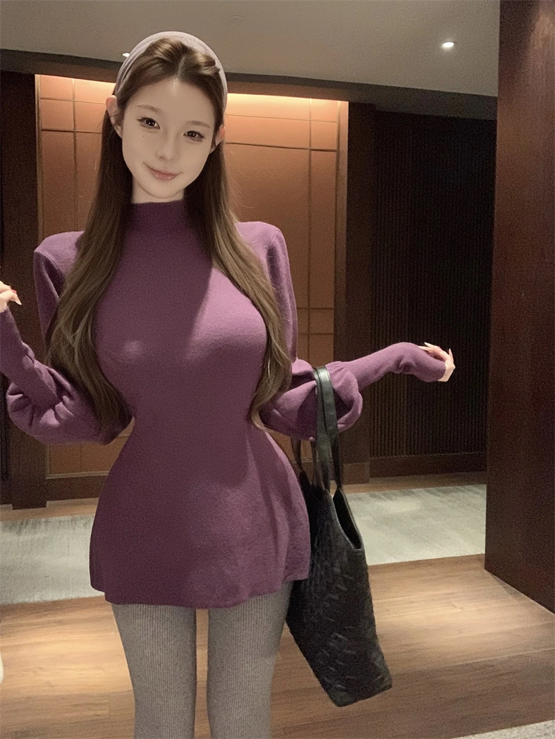 时尚百搭气质极简厚实长袖收腰设计蝙蝠袖针织衫WF1153#打底衫