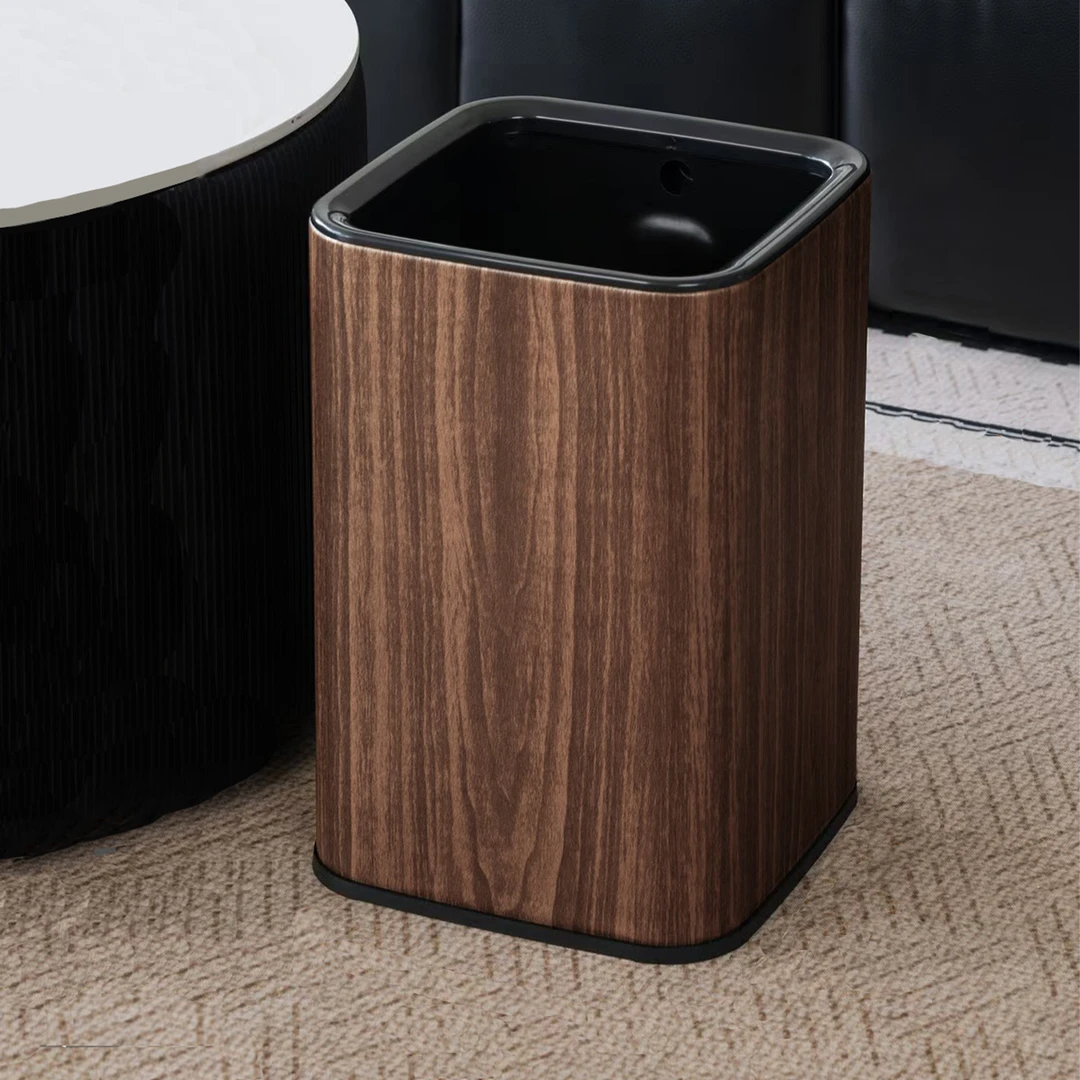 2025新款胡桃木纹垃圾桶无盖客厅卫生间卧室高档家用直投厨房