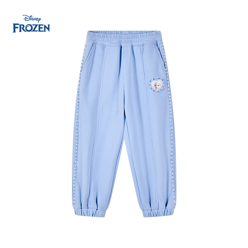 Disney/迪士尼儿童裤子秋季卡通时尚女童中大童束脚直筒休闲卫裤