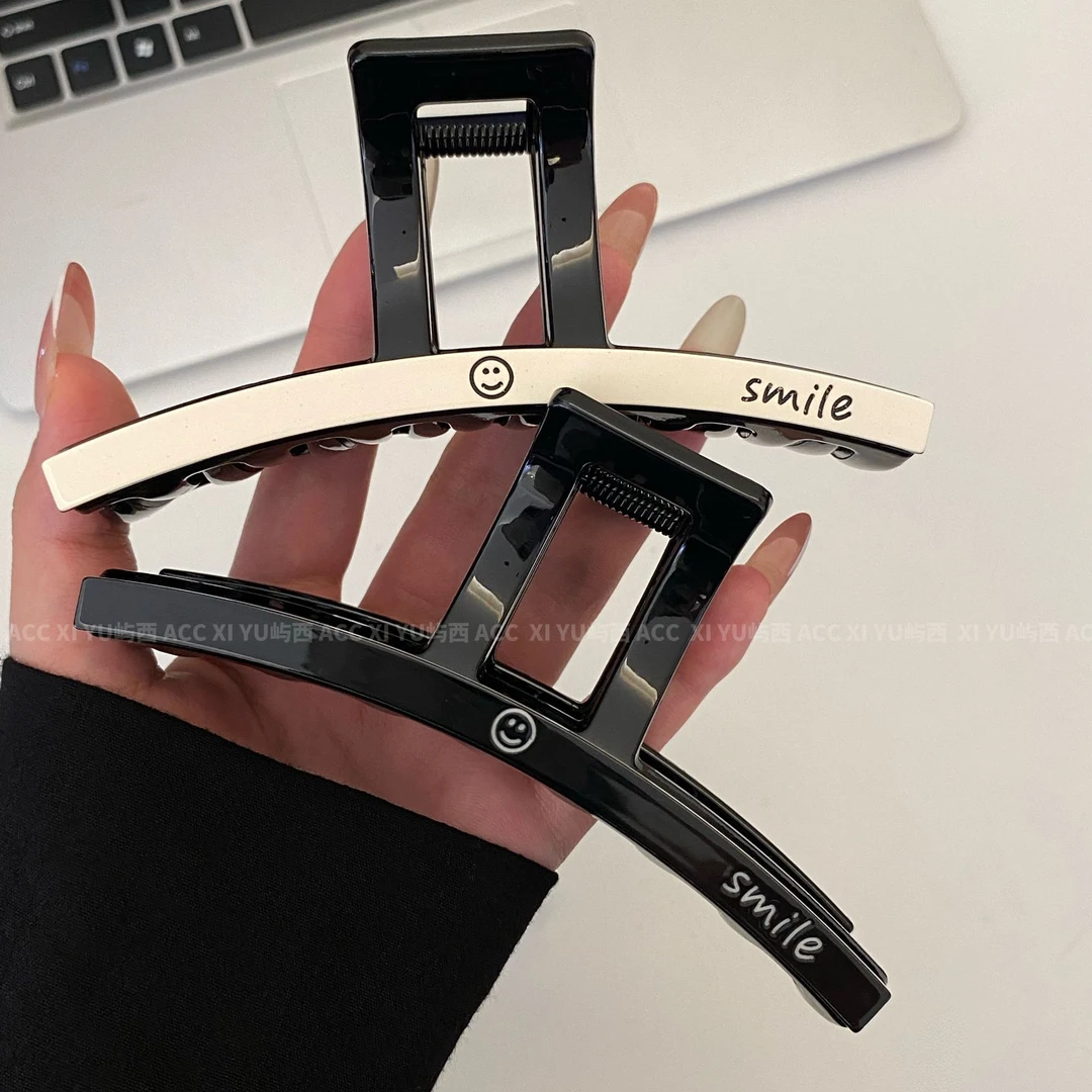 smile醋酸笑脸韩版时尚简约字母鲨鱼夹百搭法式复古气质大号抓夹
