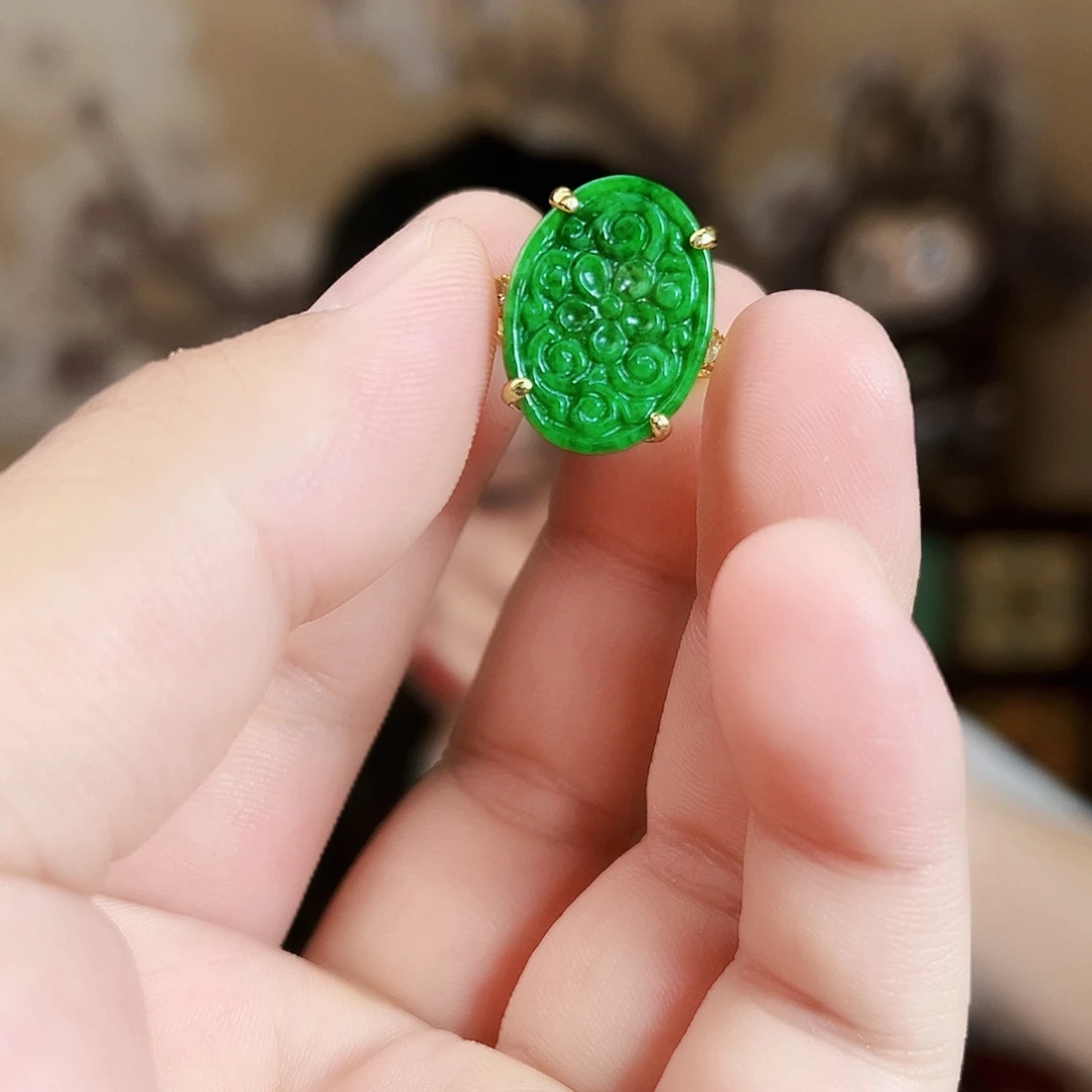 翡翠银S925镶嵌颈饰戒指