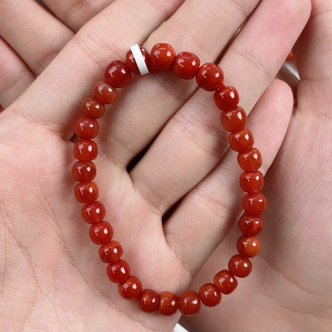 南红玛瑙未镶嵌瓦西老型手串6+