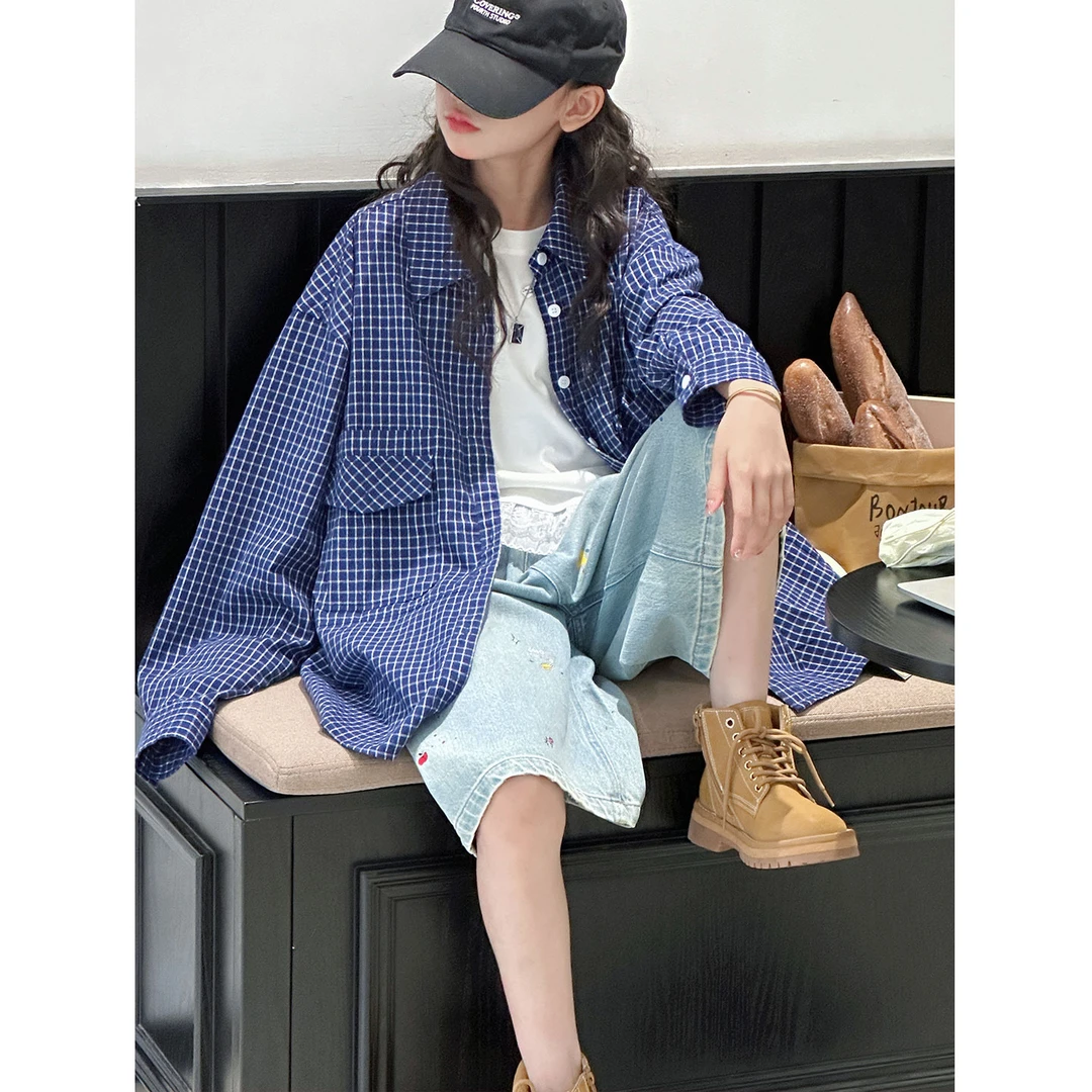 K29373孙小美日系女童长袖衬衫2025新款秋装儿童格子春秋外套