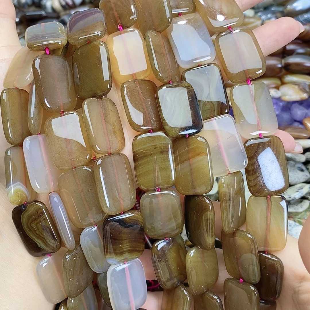 玛瑙/玉髓未镶嵌珠宝半成品咖色牌牌随机一条装散珠