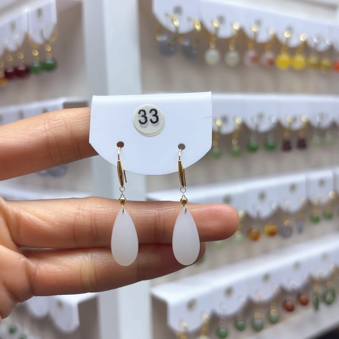 和田玉耳饰18K金镶嵌2