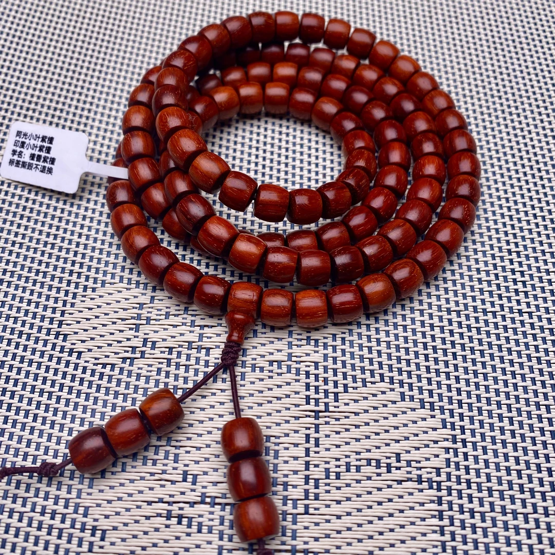 原汁原味7x8mm泥料精工直切鼓珠4星108颗小叶紫檀文玩手串佛珠