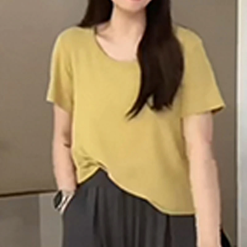 特大码200斤韩系气质简约U领高克重正肩短袖t恤女夏季百搭ins上衣