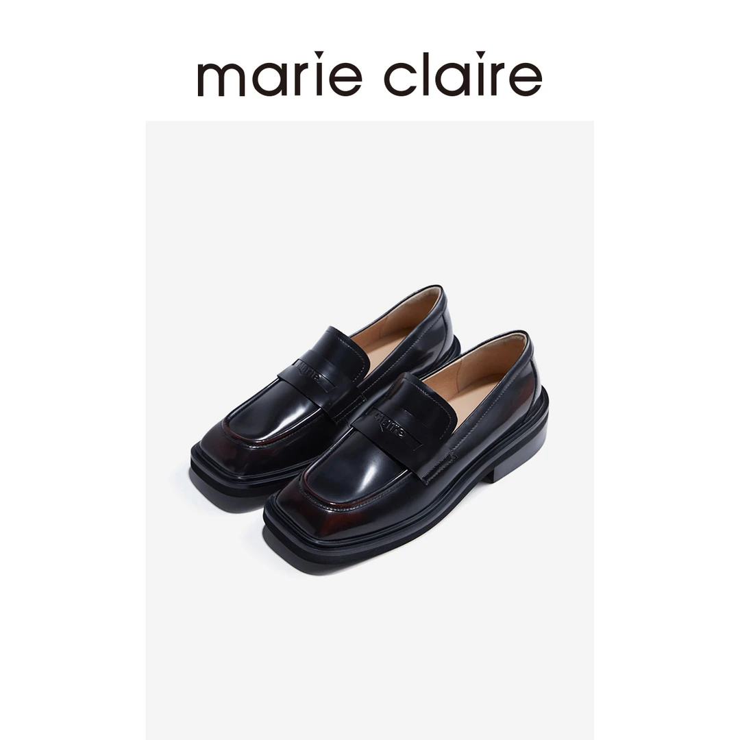 MC女鞋擦色便士乐福鞋2025秋季新款复古方头单鞋marieclaire女鞋