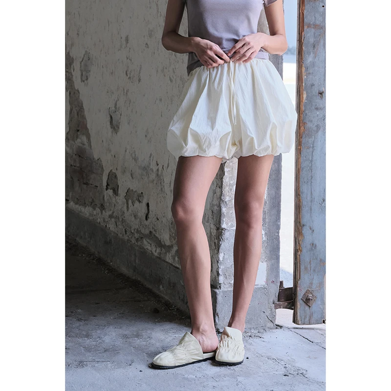 HERLAND她地【泡芙裤】棉轻奢高级感花苞短裤女夏韩式立体休闲裤