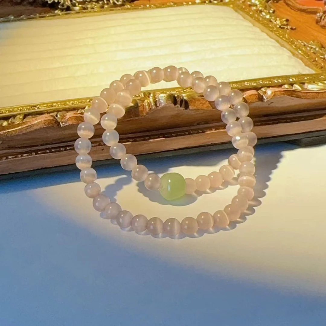 非金属玻璃项链 双圈烟紫猫眼手串百搭